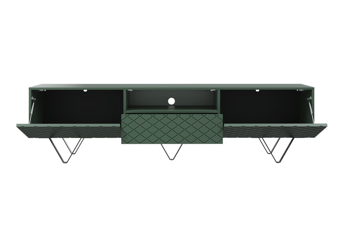 Comoda TV din pal, MDF si metal, cu 1 sertar si 2 usi, Scalia 190-2K1SZ Verde / Negru, l190xA42xH51 cm (4)