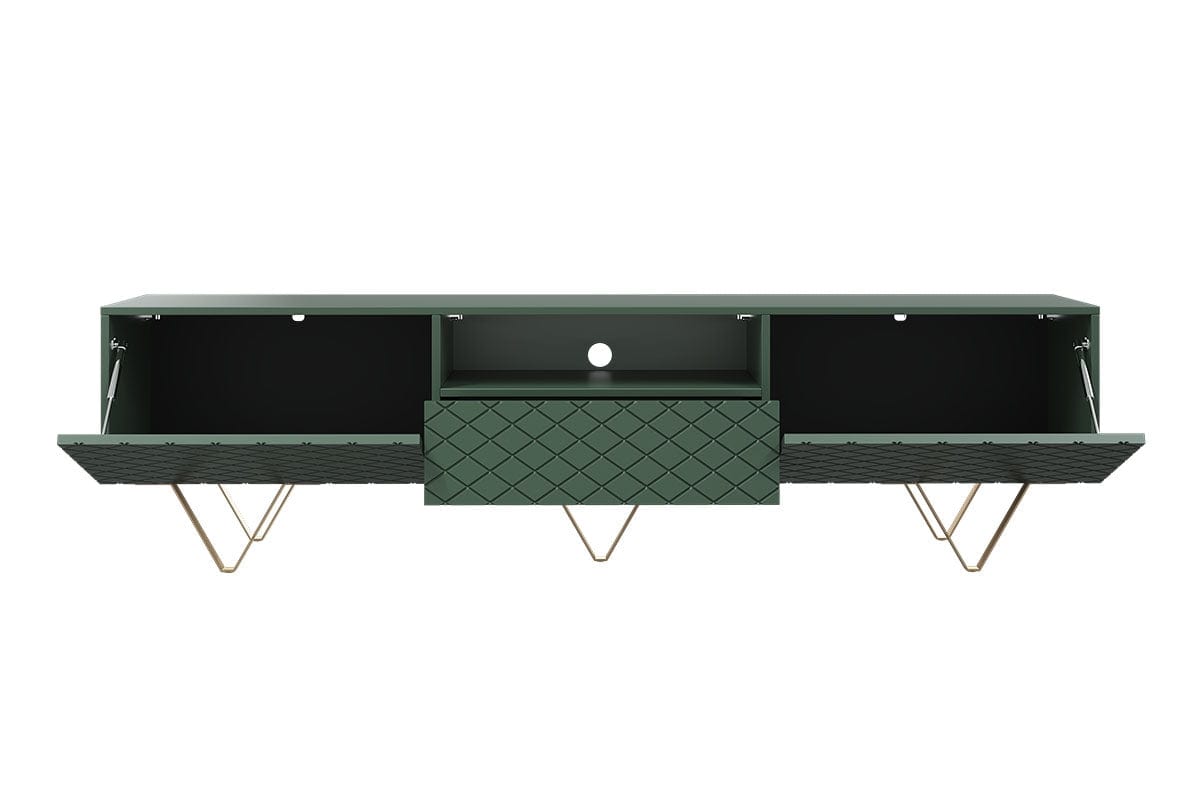 Comoda TV din pal, MDF si metal, cu 1 sertar si 2 usi, Scalia 190-2K1SZ Verde / Auriu, l190xA42xH51 cm (4)