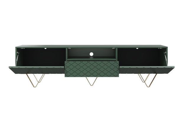 Comoda TV din pal, MDF si metal, cu 1 sertar si 2 usi, Scalia 190-2K1SZ Verde / Auriu, l190xA42xH51 cm (4)