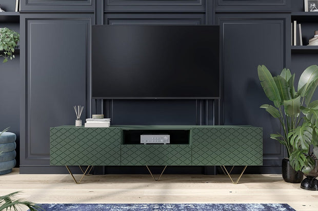 Comoda TV din pal, MDF si metal, cu 1 sertar si 2 usi, Scalia 190-2K1SZ Verde / Auriu, l190xA42xH51 cm (1)