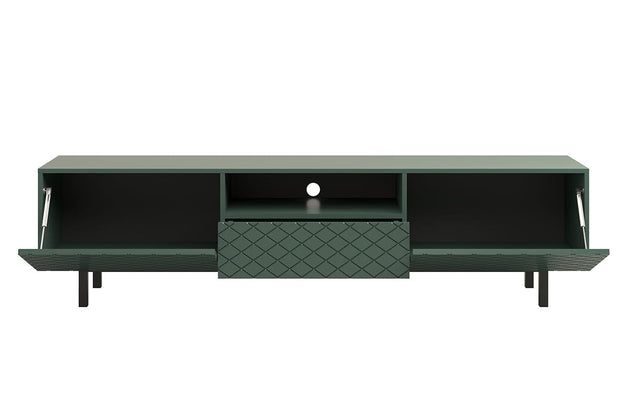 Comoda TV din pal, MDF si metal, cu 1 sertar si 2 usi, Scalia II 190-2K1SZ Verde / Negru, l190xA42xH49 cm (4)