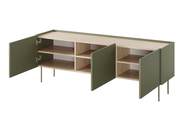 Comoda TV din pal si metal, cu 3 usi, Desin 170-3D Verde Olive, l170xA40xH60 cm (3)