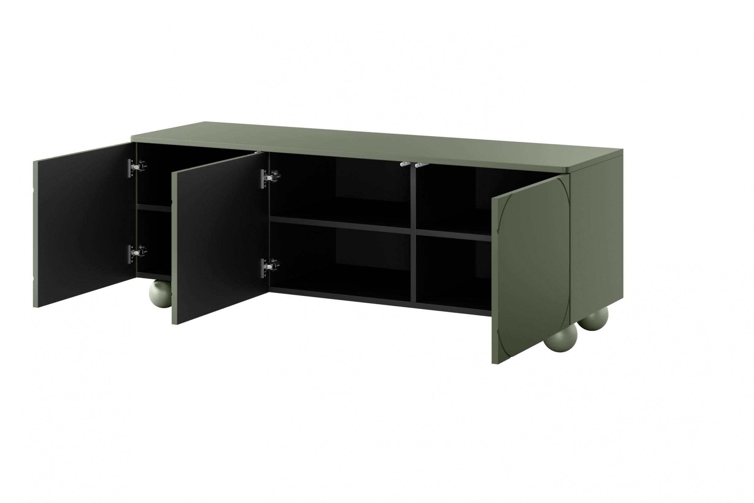 Comoda TV din MDF si lemn, cu 3 usi, Sonatia 150-3D Verde Olive, l150xA45xH57 cm (4)