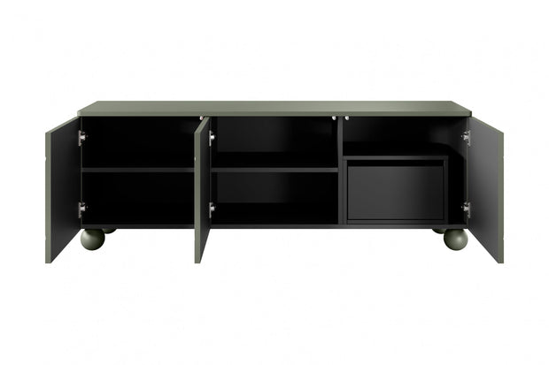 Comoda TV din MDF si lemn, cu 1 sertar si 3 usi, Sonatia 150-3D1SZ Verde Olive, l150xA45xH57 cm (5)