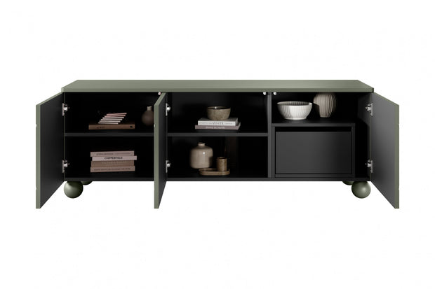 Comoda TV din MDF si lemn, cu 1 sertar si 3 usi, Sonatia 150-3D1SZ Verde Olive, l150xA45xH57 cm (6)