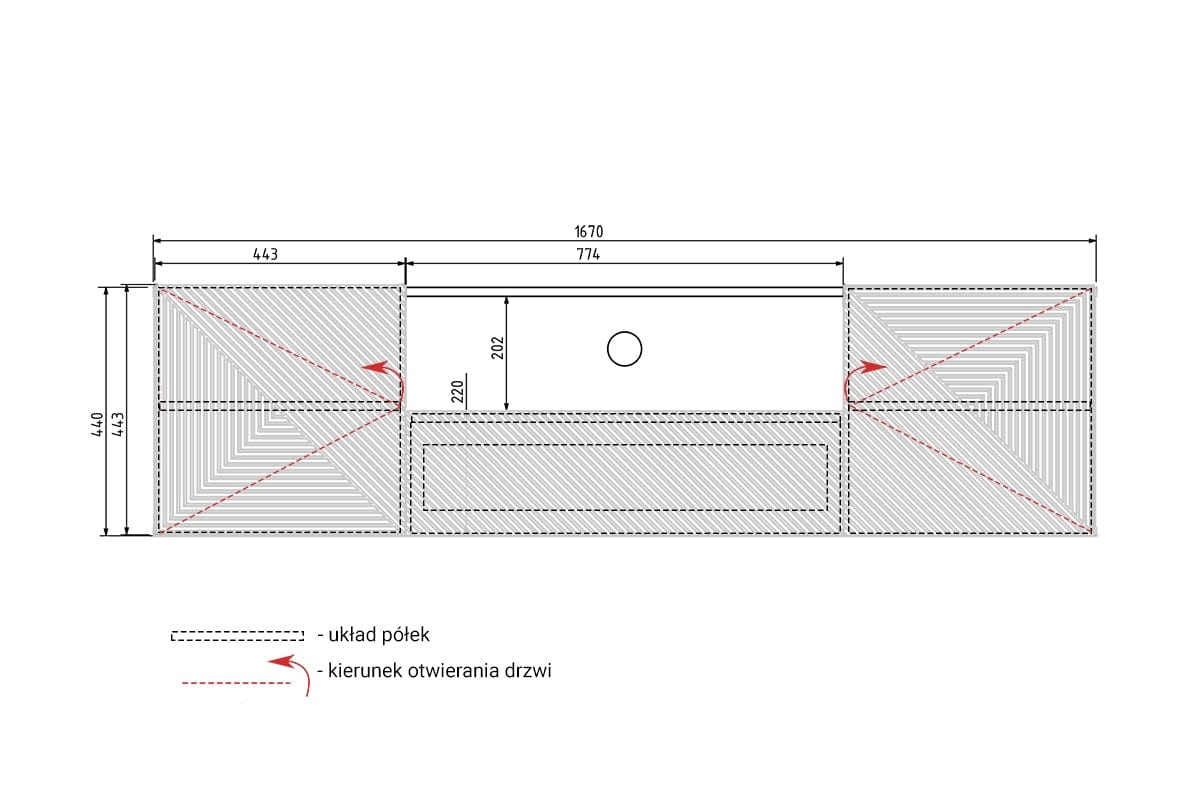 Comoda TV suspendata din pal si MDF, cu 1 sertar si 2 usi, Asha 167-2D1SZ Alb, l167xA40xH44 cm (4)