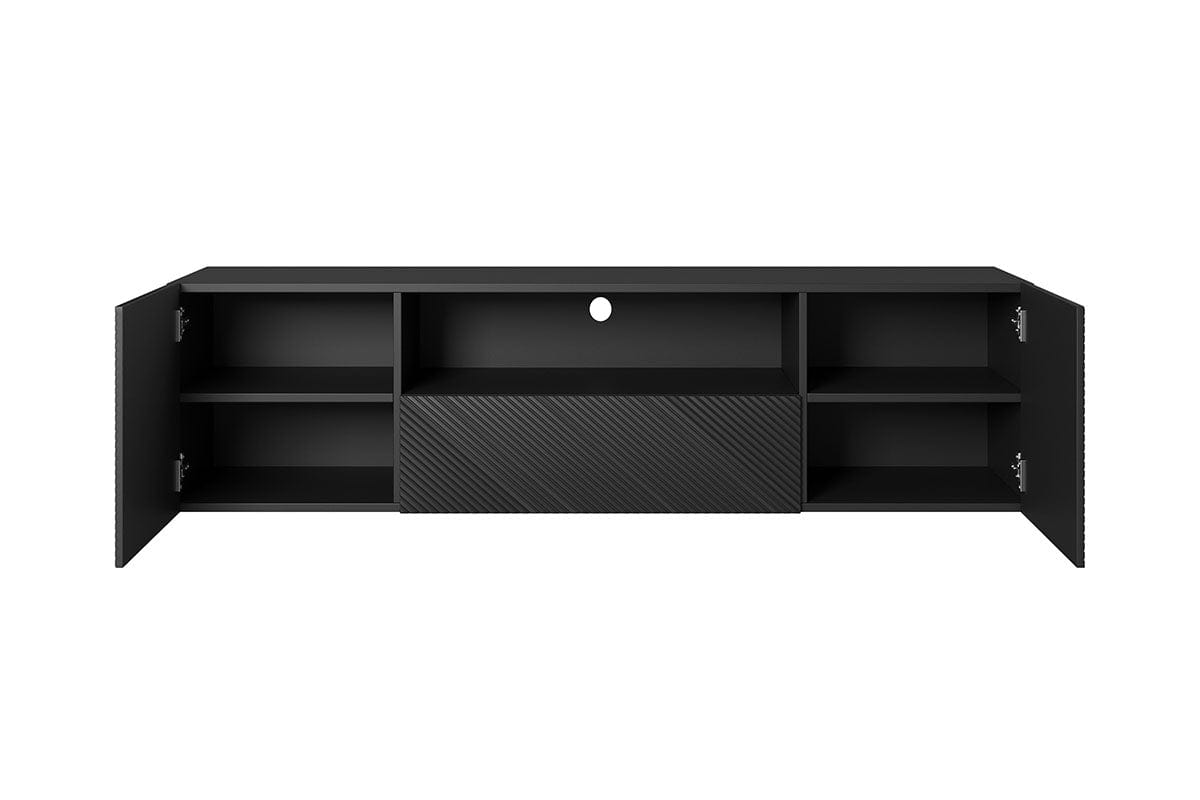 Comoda TV suspendata din pal si MDF, cu 1 sertar si 2 usi, Asha 167-2D1SZ Negru, l167xA40xH44 cm (2)