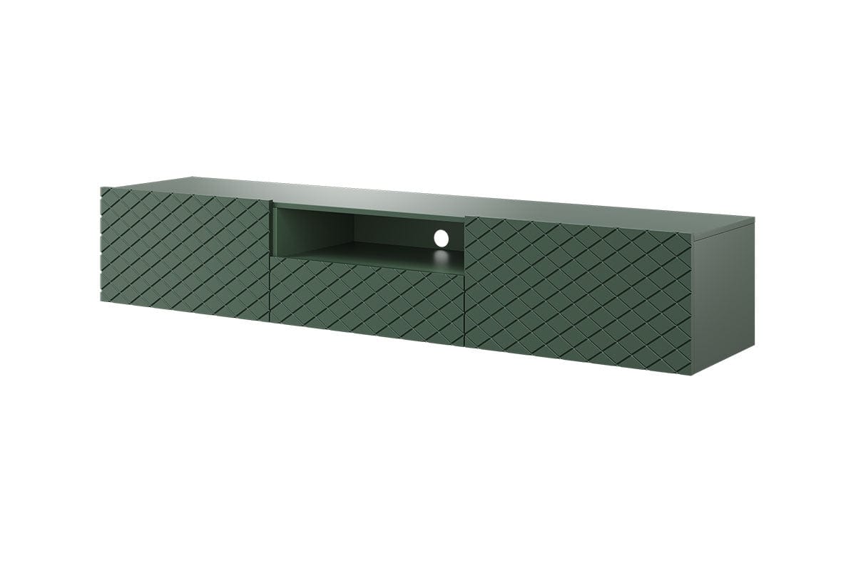 Comoda TV suspendata din pal si MDF, cu 1 sertar si 2 usi, Scalia 190-2K1SZ Verde, l190xA42xH34 cm