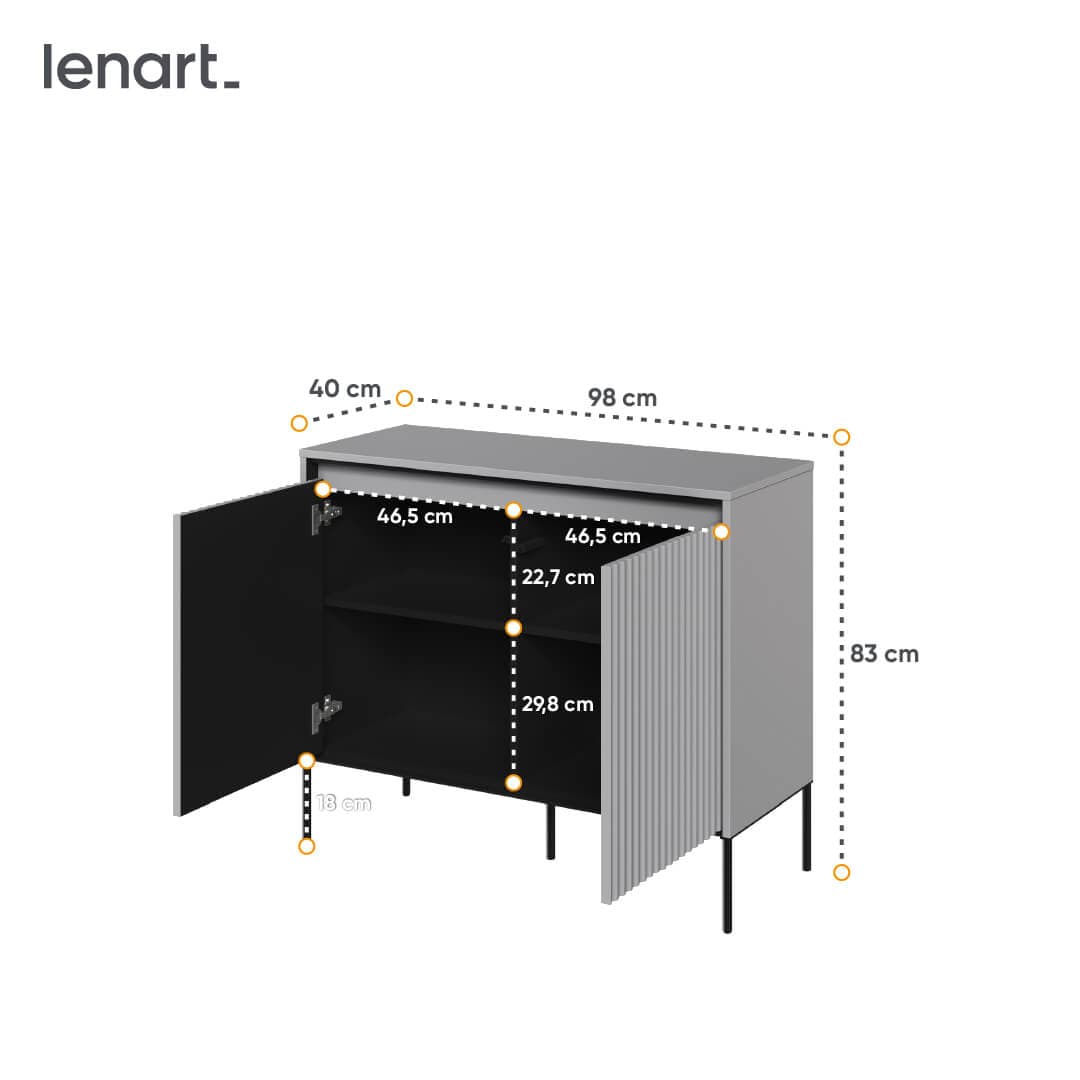 Comoda din MDF si metal, cu 2 usi si LED inclus, Trend TR-02 V2 Gri / Negru, l98xA40xH83 cm (3)