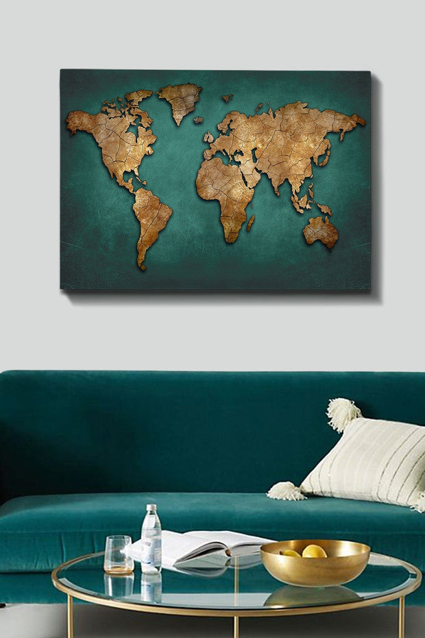 Tablou Canvas Map 116 Verde / Auriu, 100 x 70 cm