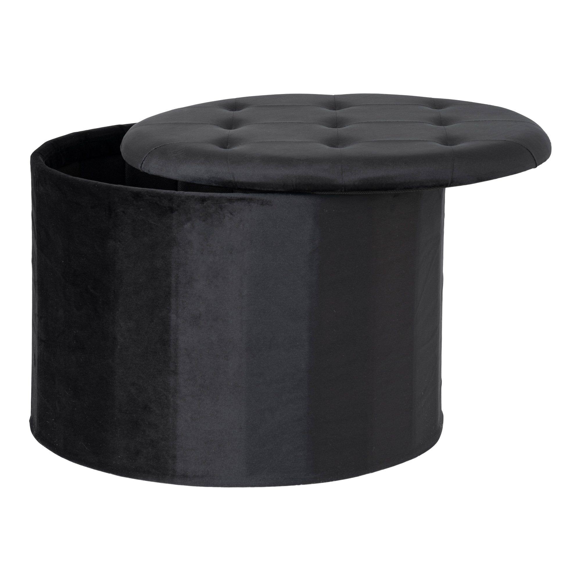 Taburet tapitat cu stofa si spatiu de depozitare, Turup Velvet Negru, Ø50xH35 cm (1)