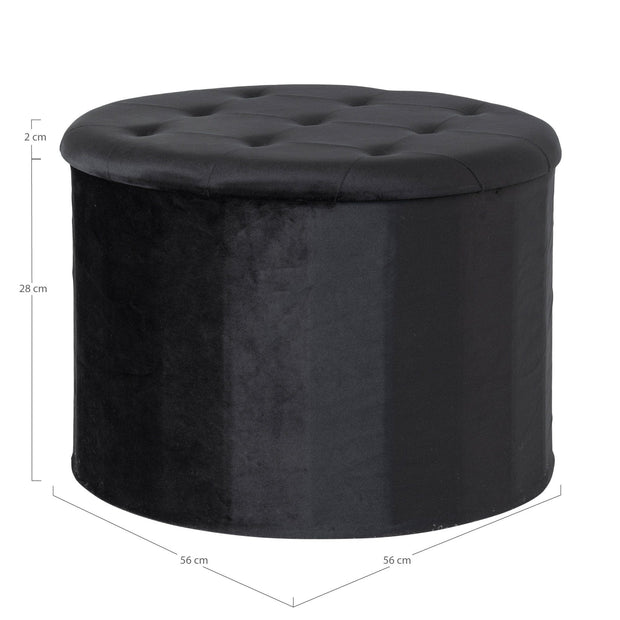 Taburet tapitat cu stofa si spatiu de depozitare, Turup Velvet Negru, Ø50xH35 cm (2)