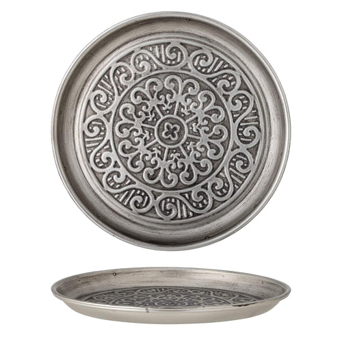 Tava decorativa din metal, Maze Argintiu, Ø33.5xH3 cm