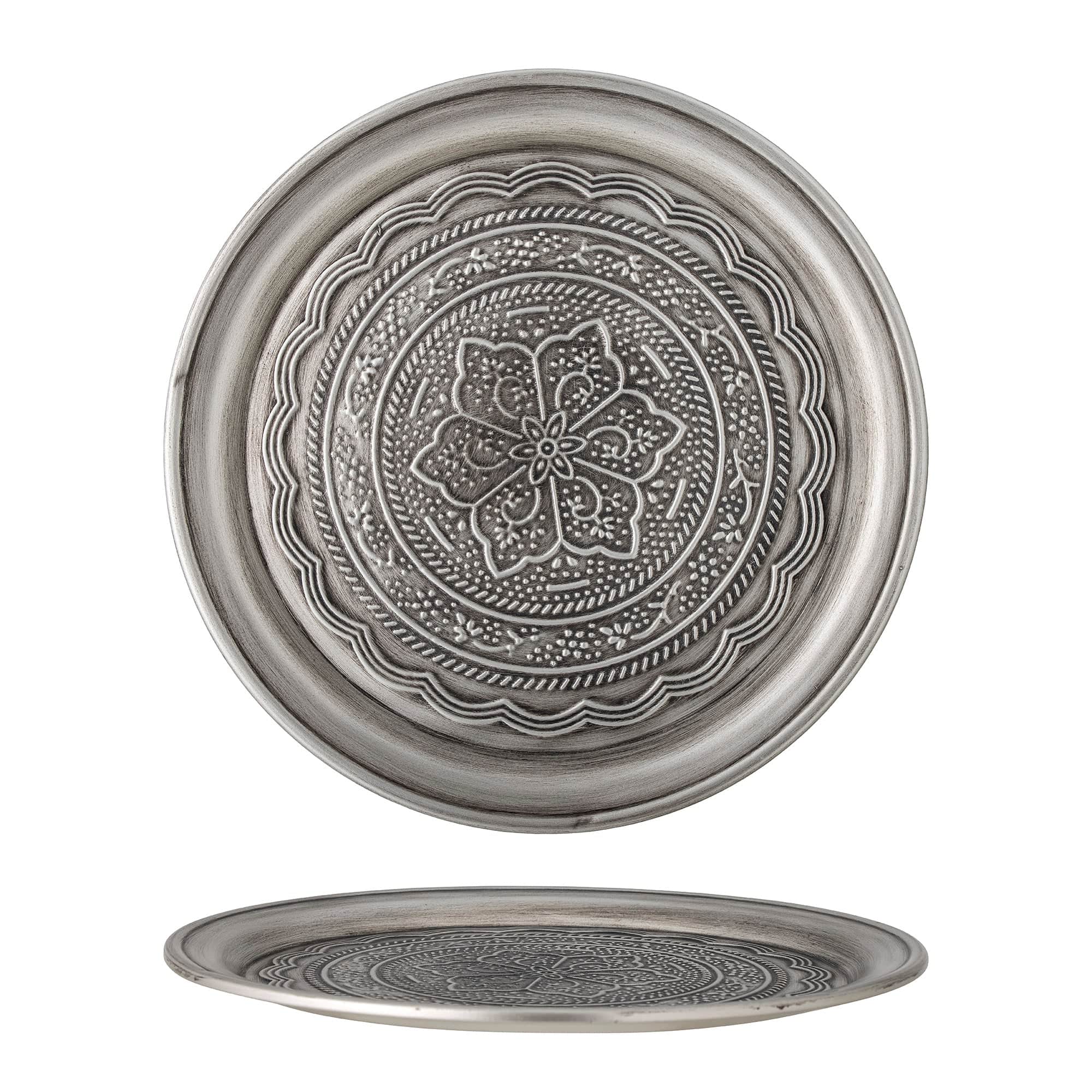 Tava decorativa din metal, Maze Argintiu, Ø38.5xH2 cm