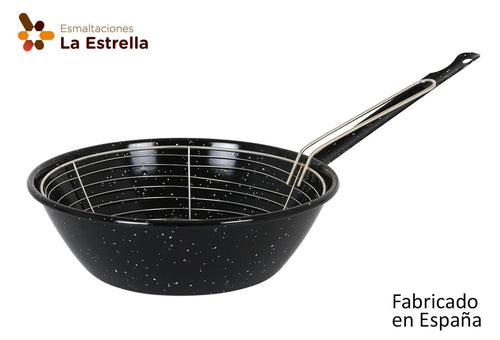 Inde Soler Hispania Tigaie friteuza din metal emailat, Ø26 cm, Jaspeada Negru