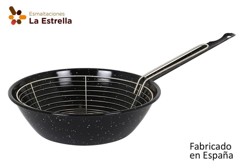 Inde Soler Hispania Tigaie friteuza din metal emailat, Ø28 cm, Jaspeada Negru