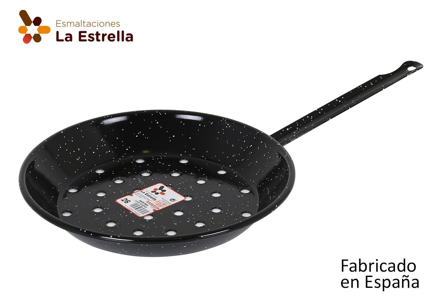 Inde Soler Hispania Tigaie pentru prajit castane din metal emailat, Ø26 cm, Jaspeada Negru