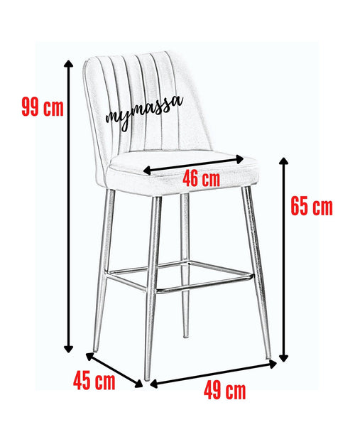 Set 4 scaune de bar tapitate cu stofa si picioare metalice, Vento Velvet Albastru / Negru, l49xA45xH99 cm (1)