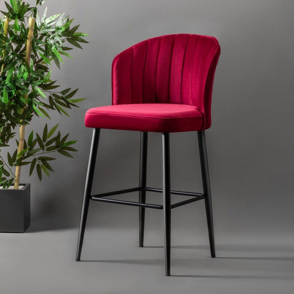 Set 4 scaune de bar tapitate cu stofa si picioare metalice, Rubi Velvet Bordeaux / Negru, l52xA42xH97 cm