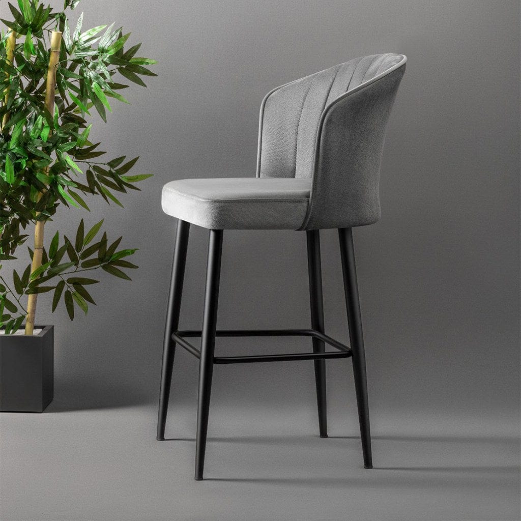 Set 4 scaune de bar tapitate cu stofa si picioare metalice, Rubi Velvet Gri / Negru, l52xA42xH97 cm (1)