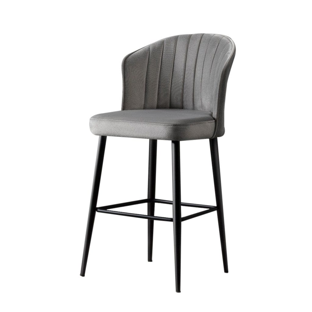 Set 4 scaune de bar tapitate cu stofa si picioare metalice, Rubi Velvet Gri / Negru, l52xA42xH97 cm (3)