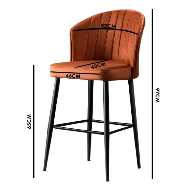 Set 4 scaune de bar tapitate cu stofa si picioare metalice, Rubi Velvet Galben / Negru, l52xA42xH97 cm (2)