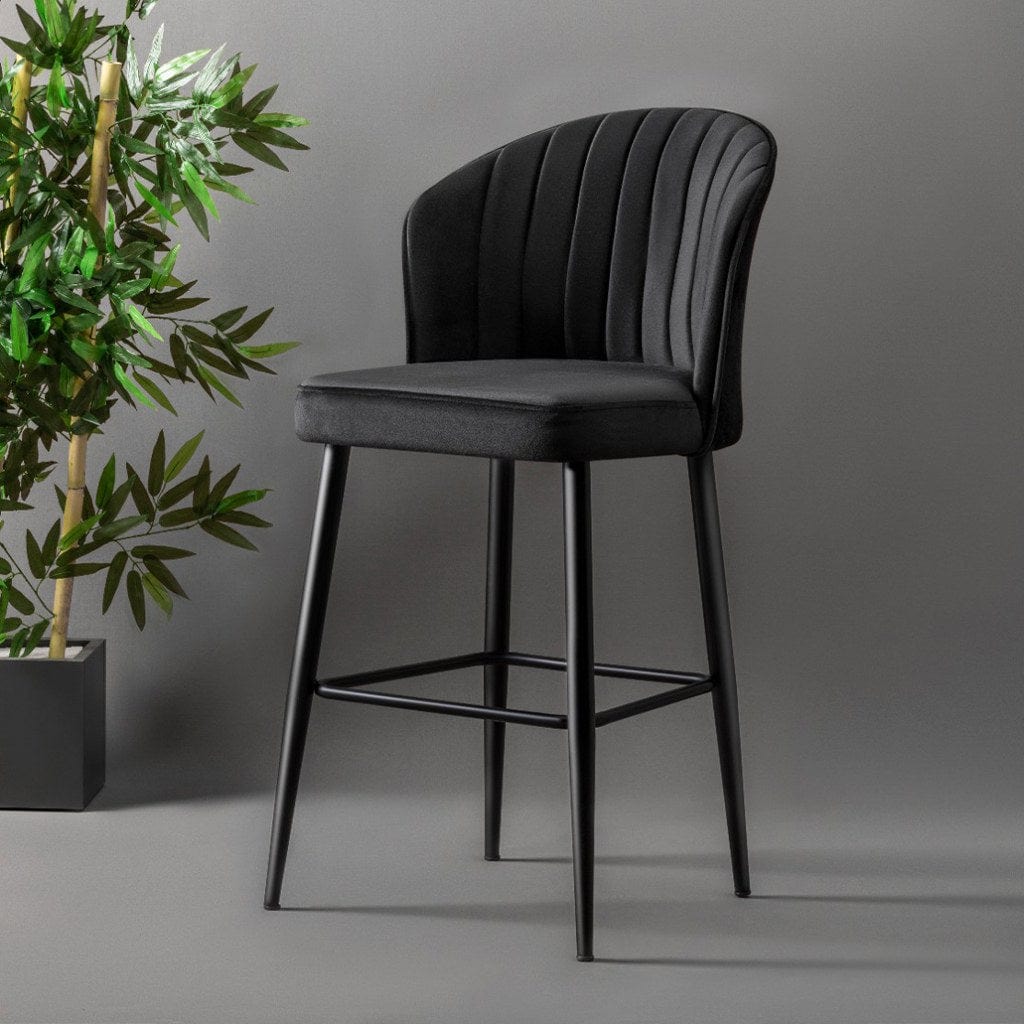 Set 4 scaune de bar tapitate cu stofa si picioare metalice, Rubi Velvet Negru, l52xA42xH97 cm