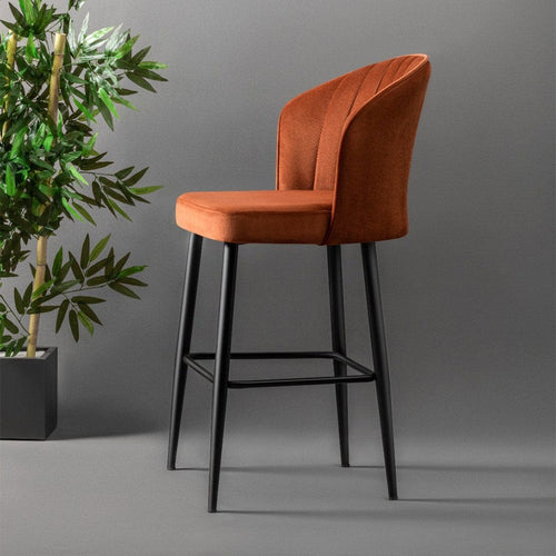 Set 2 scaune de bar tapitate cu stofa si picioare metalice, Rubi Velvet Caramiziu / Negru, l52xA42xH97 cm (1)