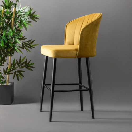 Set 2 scaune de bar tapitate cu stofa si picioare metalice, Rubi Velvet Galben / Negru, l52xA42xH97 cm (1)