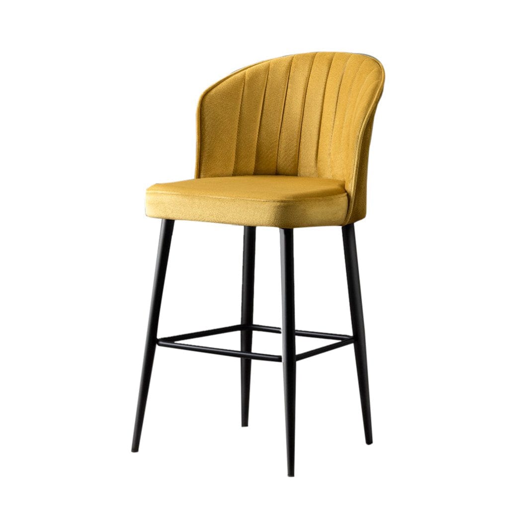 Set 2 scaune de bar tapitate cu stofa si picioare metalice, Rubi Velvet Galben / Negru, l52xA42xH97 cm (3)