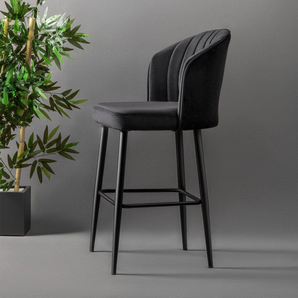 Set 2 scaune de bar tapitate cu stofa si picioare metalice, Rubi Velvet Negru, l52xA42xH97 cm (1)