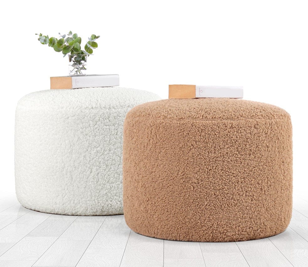 Taburet tapitat cu stofa boucle, Skylee Cappuccino, Ø54xH39 cm (4)