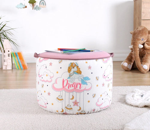 Taburet pentru copii, tapitat cu stofa, Lodie Multicolor, Ø44xH32 cm