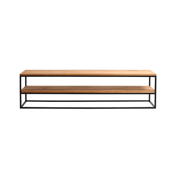 Raft din lemn si metal, Julita 180-2F Stejar / Negru, l180xA40xH50 cm