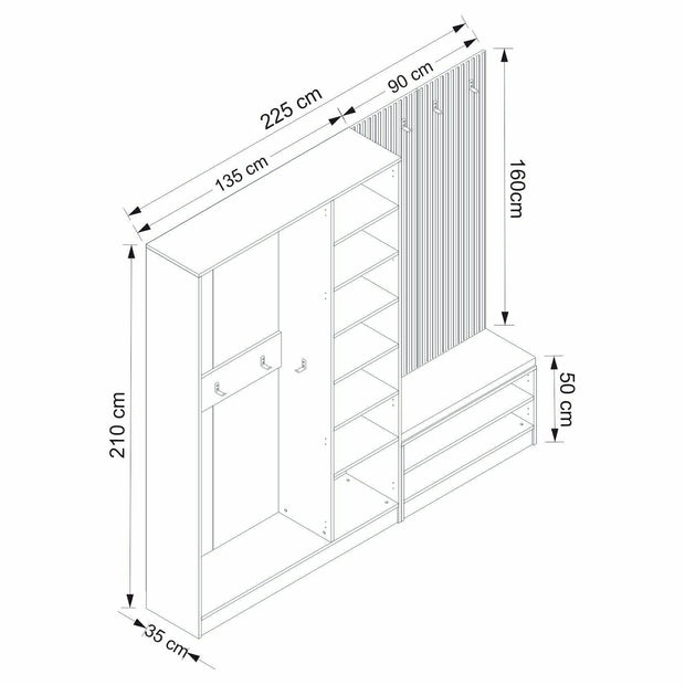 Dulap hol din pal, cu 5 usi si cuier, Noah 8290 Alb, l225xA35xH210 cm (7)