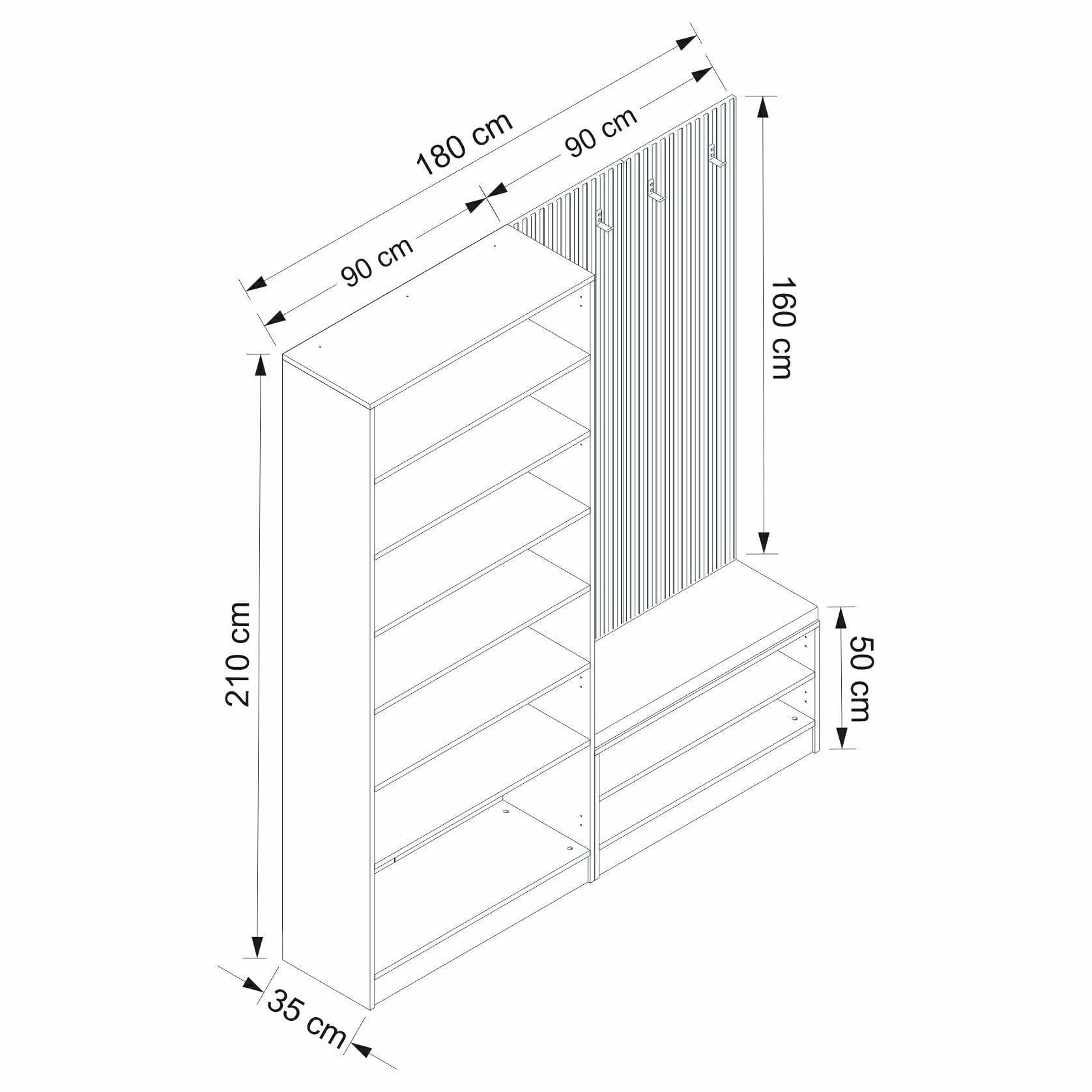 Dulap hol din pal, cu 4 usi si cuier, Noah 8301 Nuc, l180xA35xH210 cm (7)