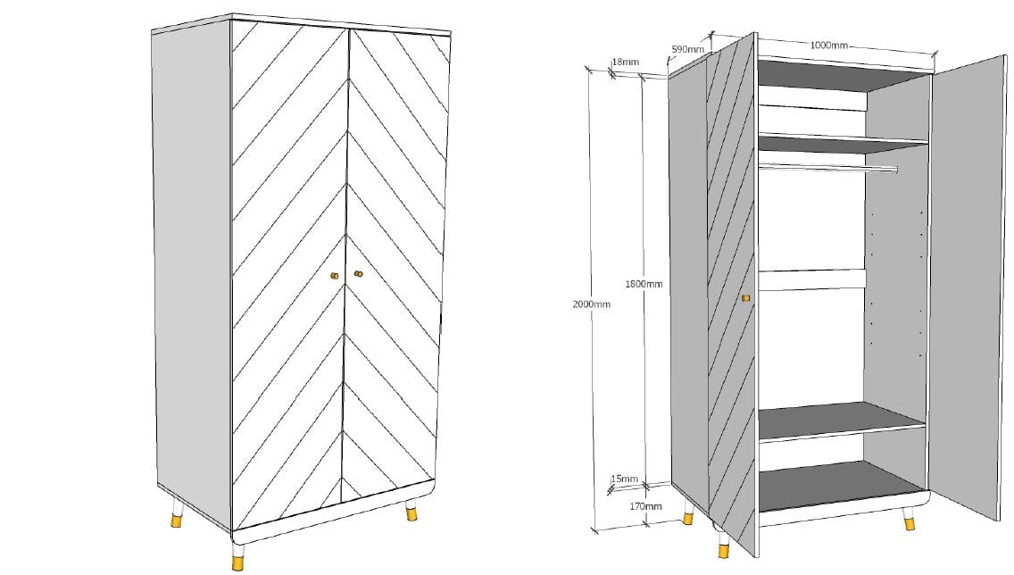 Dulap din lemn si MDF cu 2 usi, Billy Alb, l100xA59,2xH200 cm (2)