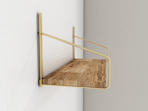 Raft suspendat din metal si lemn, Bino Auriu, l45xA16xH16 cm (1)