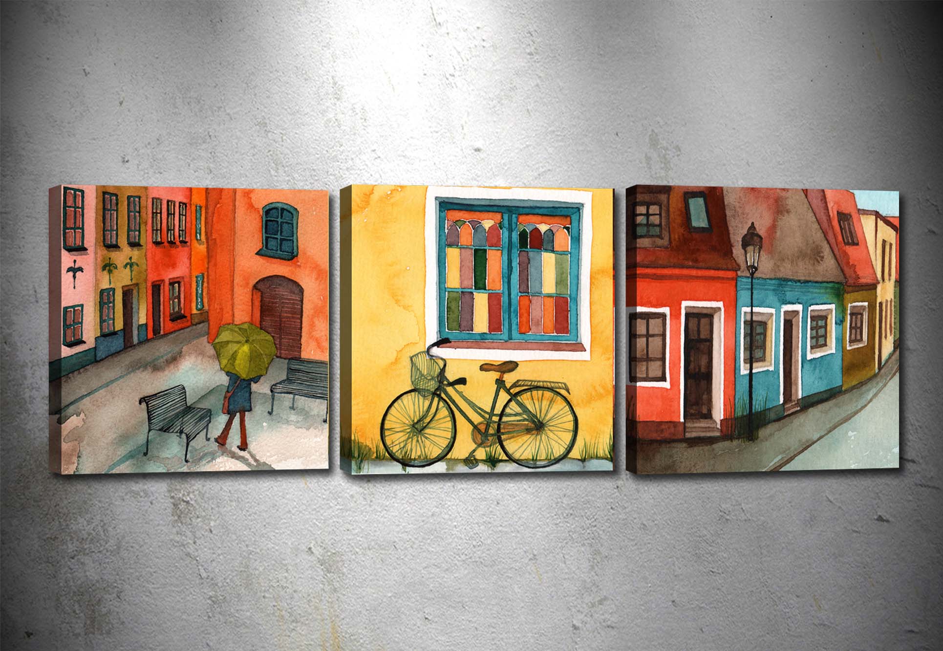 Tablou 3 piese Canvas City Vibe Multicolor, 90 x 30 cm
