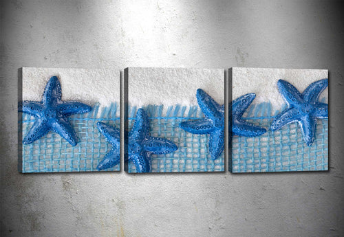 Tablou 3 piese Canvas Starfish Blue Multicolor, 90 x 30 cm