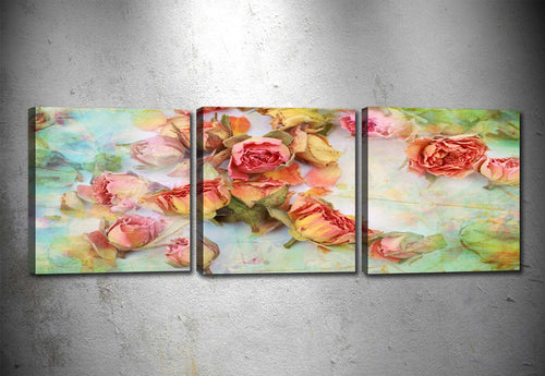 Tablou 3 piese Canvas Rose Blossoms Multicolor, 90 x 30 cm