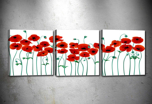 Tablou 3 piese Canvas Corn Poppy Multicolor, 90 x 30 cm
