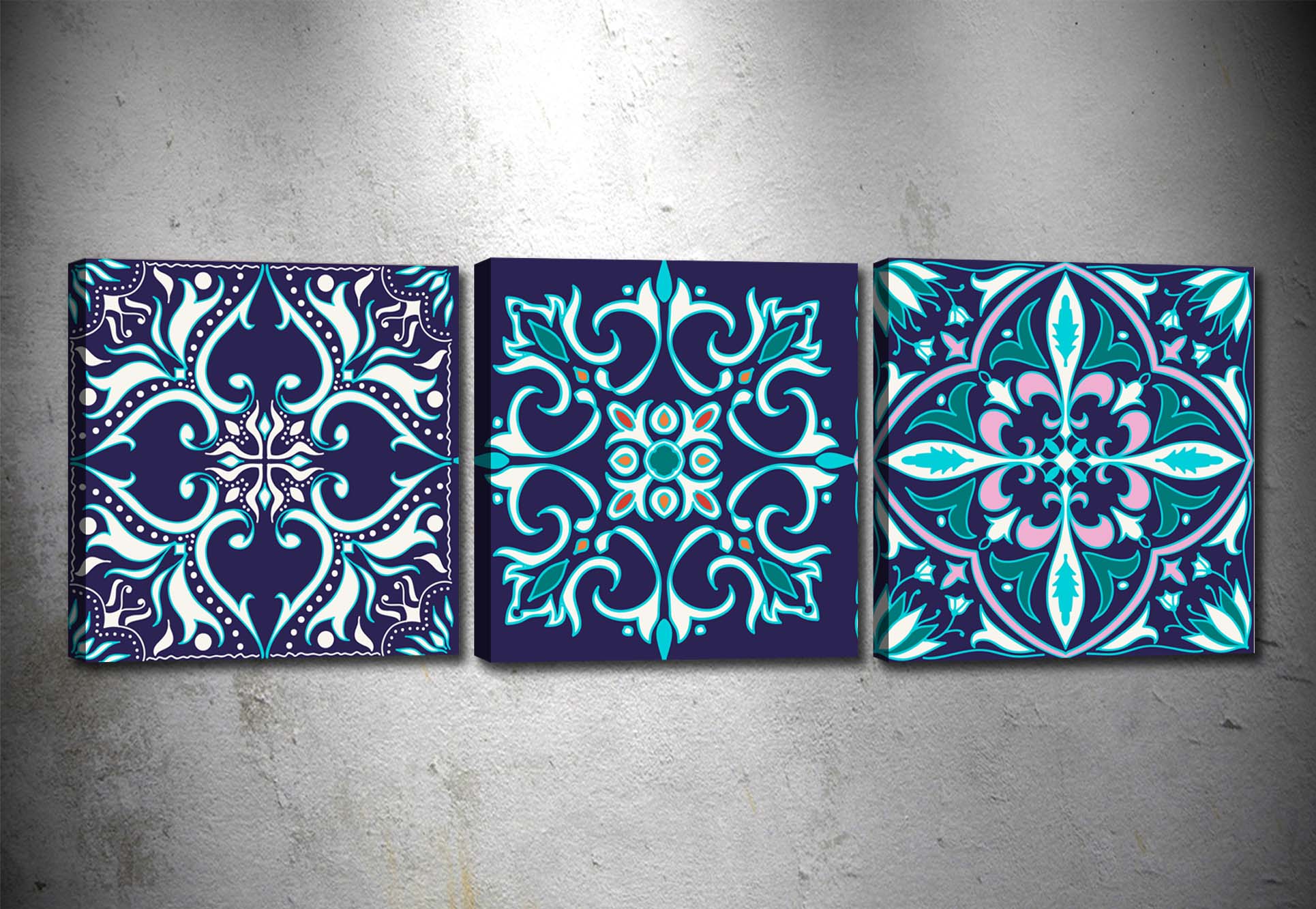 Tablou 3 piese Canvas Mandala Blue Multicolor, 90 x 30 cm