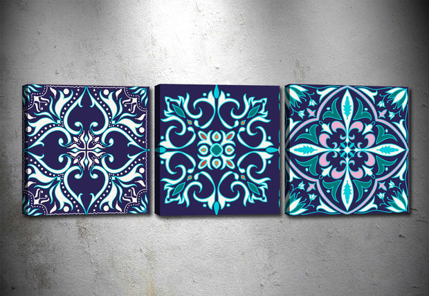 Tablou 3 piese Canvas Mandala Blue Multicolor, 90 x 30 cm