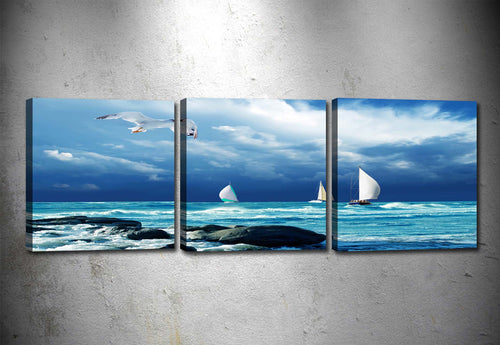Tablou 3 piese Canvas Seagull Multicolor, 90 x 30 cm