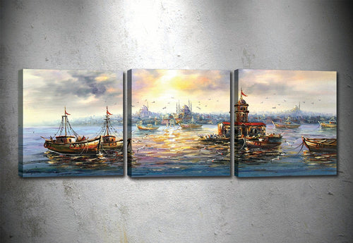 Tablou 3 piese Canvas Sunny Vibe Multicolor, 90 x 30 cm