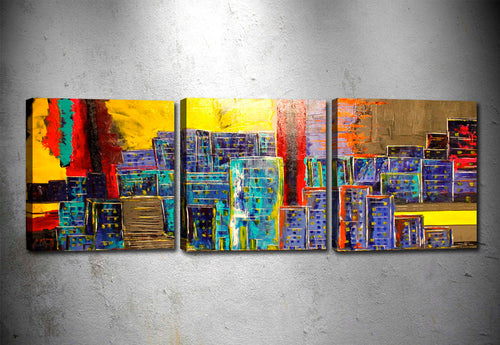 Tablou 3 piese Canvas Geometric City Multicolor, 90 x 30 cm