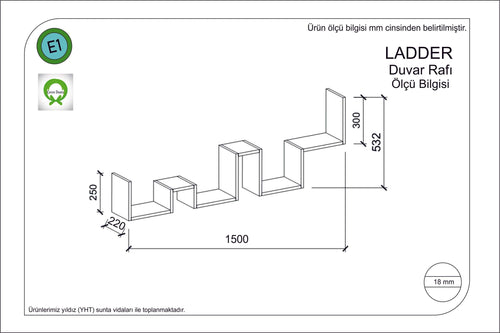 Raft suspendat din pal, Ladder Galben, l150xA22xH53,2 cm (1)