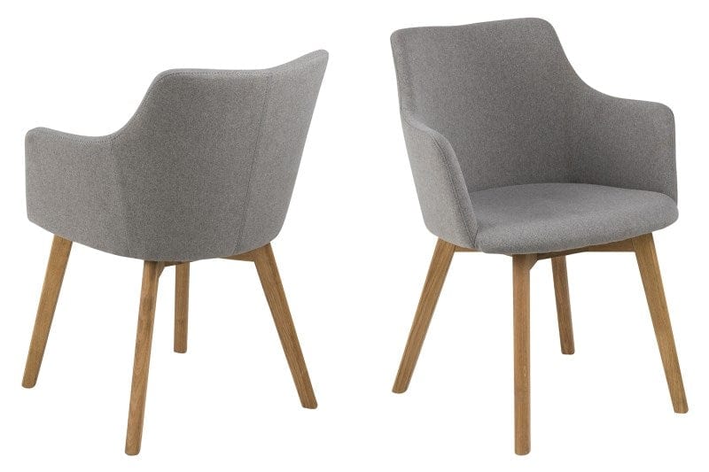 Set 2 scaune tapitate cu stofa si picioare din lemn Bella Gri Deschis / Stejar, l62xA59xH80 cm (1)