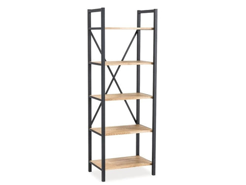 Biblioteca din furnir si metal, Lorant R2 Stejar / Negru, l62xA42xH176 cm